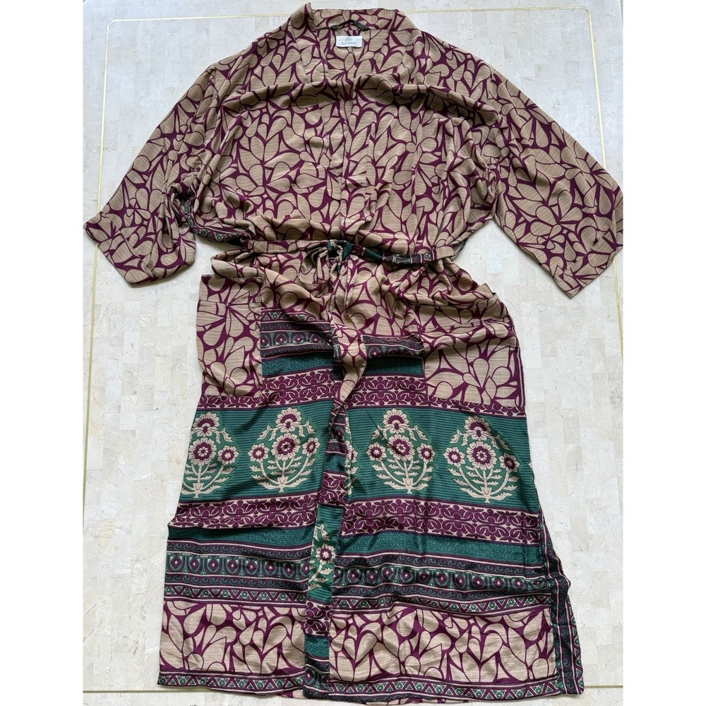 SAPANA Boho Japanese Silk Blockprint Patchwork Kimono Cardigan Robe Hippie India